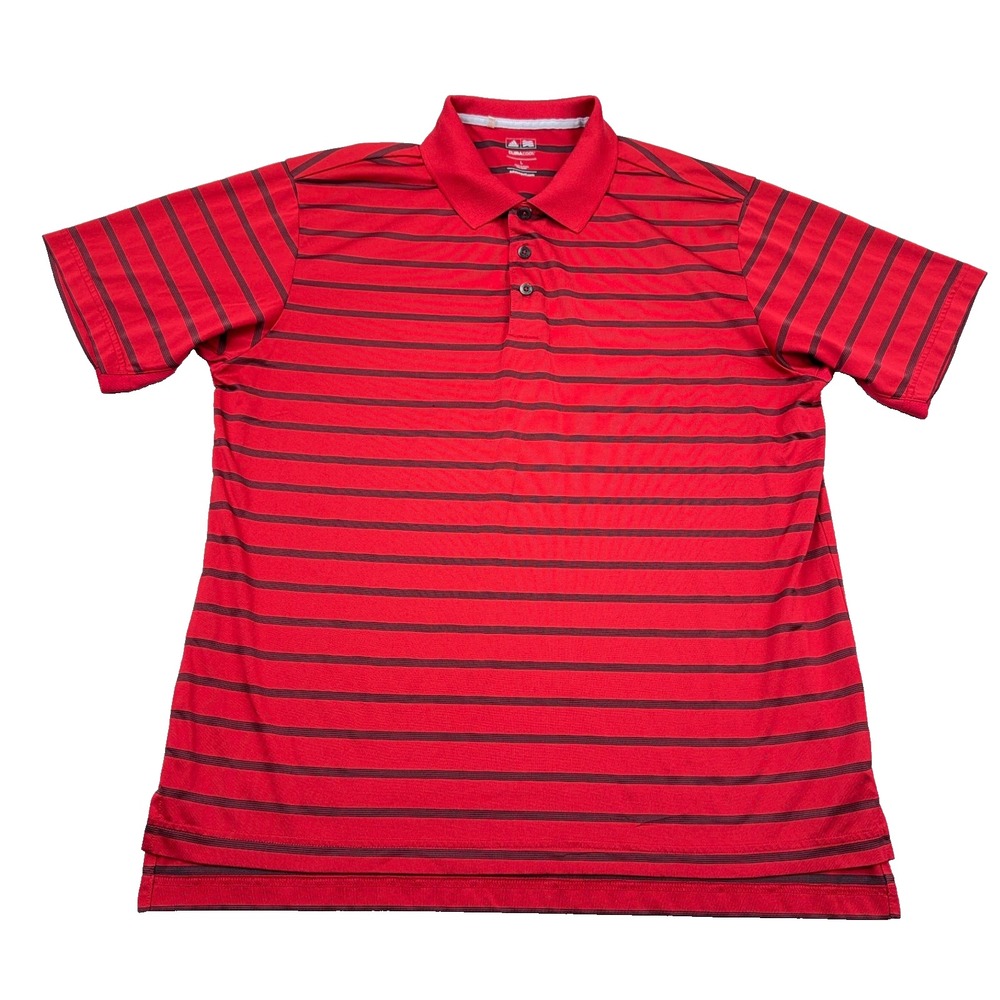Adidas Polo Shirt Men Large Red Striped Clima Cool Performance Wicking Golf